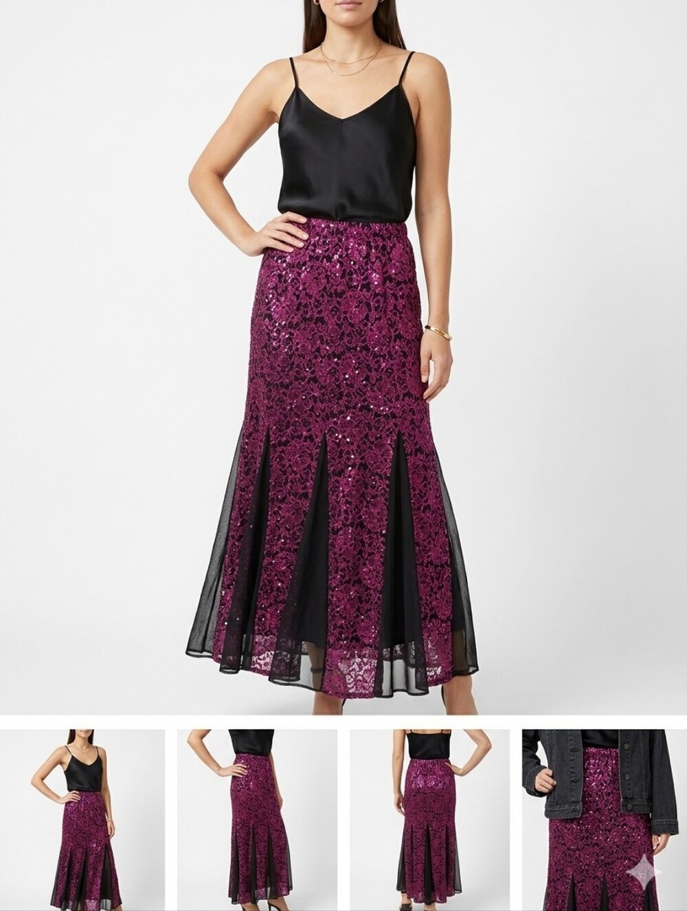 FAIRYCORE Purple Floral Sparkle Sheer Black Accented Unbranded Maxi Skirt